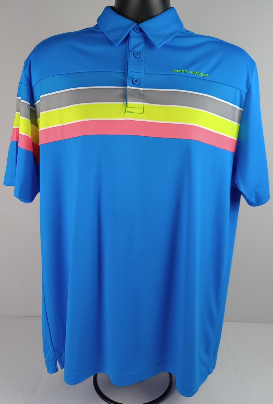 Under Armour Heat Gear Men's XL Blue Striped Short Sleeve Golf Polo Shirt